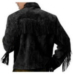 Men's Western Black Suede Jacket Wear Fringes Beads, Suede Cowboy Jacket - leathersguru