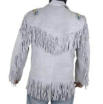 Men's Western Cowboy Real Leather Jacket, Handmade White Leather Jacket With Fringes - leathersguru