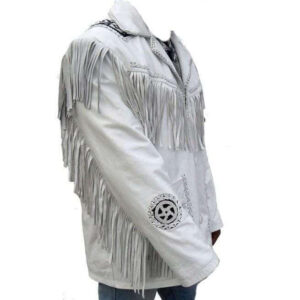 Men's Western Leather Jacket, Handmade Cowboy White Fringe Jacket - leathersguru