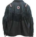 Western Leather Jacket, Black Cowboy Leather Fringe Jacket - leathersguru