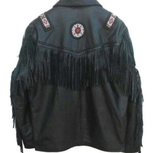 Western Leather Jacket, Black Cowboy Leather Fringe Jacket - leathersguru