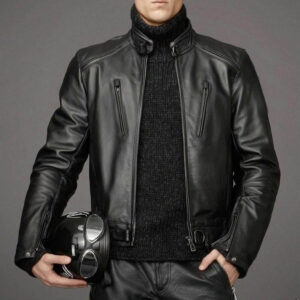 Men Black Leather Motorcycle Jacket, Black Biker Leather Jacket