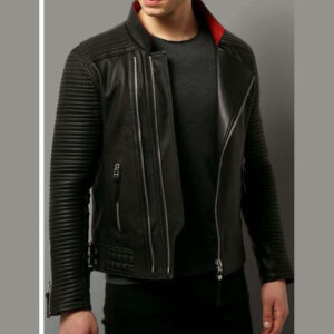 Men Black Motorcycle Leather Jacket, Mens Fashion Biker Leather Jacket