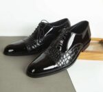 Men Black Patent Leather Handmade Men's Alligator Lace Up Formal Business Dress Shoes