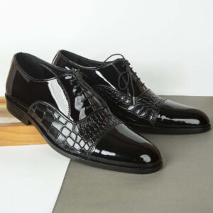 Men Black Patent Leather Handmade Men's Alligator Lace Up Formal Business Dress Shoes