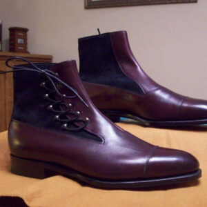 Men Cap Toe Ankle High Boots Maroon Leather Blue Suede Casual Dress Boots