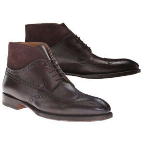 Men Dark Brown Leather Boot, Handmade Brogue Wing Tip Formal Boots