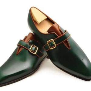 Men Dress Shoes Handmade Men's Greed Leather Monk Shoes, Men's Formal Shoes