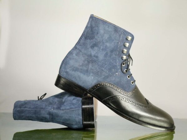 Men Fashion Elegant Blue & Black Boots, Lace Up Boot, Ankle Boot, Men's Boot,Dress Boot,Leather suede Boot