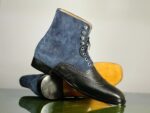 Men Fashion Elegant Blue & Black Boots, Lace Up Boot, Ankle Boot, Men's Boot,Dress Boot,Leather suede Boot