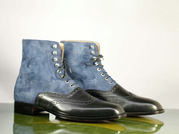 Men Fashion Elegant Blue & Black Boots, Lace Up Boot, Ankle Boot, Men's Boot,Dress Boot,Leather suede Boot