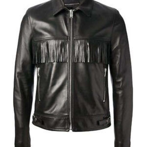 Men Handmade Black western Fringe Leather Jacket, Men's western Leather Jacket