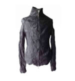 Men High Neck Lambskin washed Leather jacket