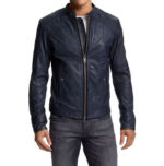 Men Navy Blue Biker Jacket, Mens Leather Jacket, Blue Leather Jackets