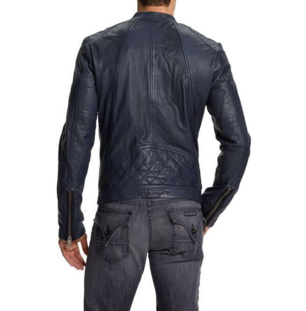 Men Navy Blue Biker Jacket, Mens Leather Jacket, Blue Leather Jackets