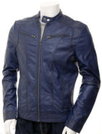 Men Navy Blue Leather Jackets Soft Lambskin Biker Style For Stylish Men