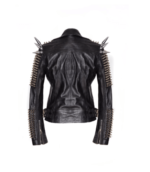 Men Silver Studded Long Spiked Jacket Leather Black Rock Punk Style Jacket - leathersguru