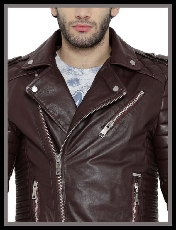 Men Trendy Qulited Motorbike Original Leather Jacket Men's