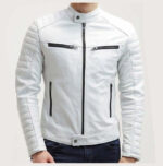 Men White Color Slim Fit Leather Jacket, Mens Fashion Jacket, Jackets