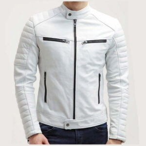 Men White Color Slim Fit Leather Jacket, Mens Fashion Jacket, Jackets