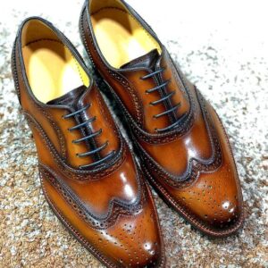 Men Wing tip Brogue, Oxford Leather Cognac Color Shoes