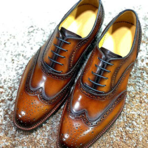 Men Wing tip Brogue, Oxford Leather Cognac Color Shoes