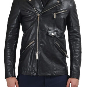 Men's 100% Leather Black Double Breasted Jacket - New