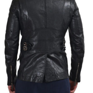 Men's 100% Leather Black Double Breasted Jacket - New