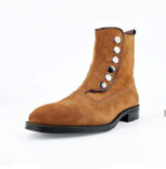 Men's Ankle Boots Tan Button Top & Side Zipper Leather Suede Boot