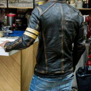 Men's Black Biker Vintage Motorcycle Distressed Cafe Racer Moto Leather Jacket