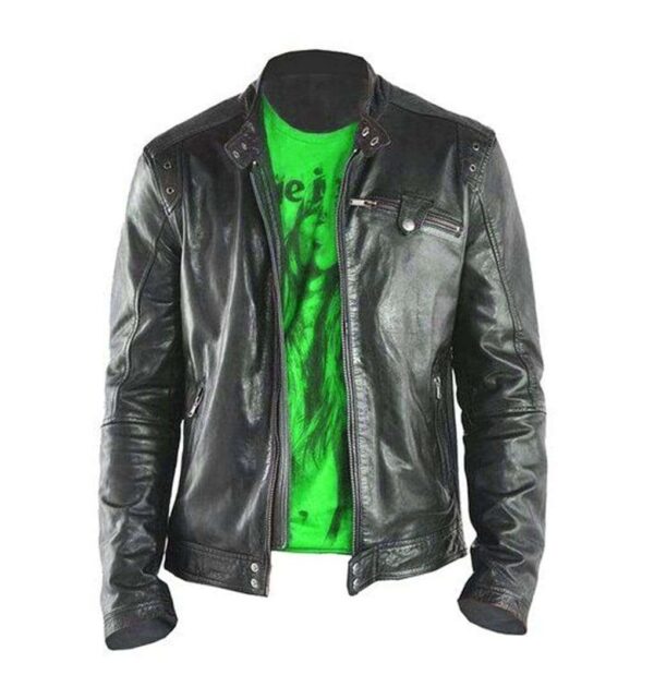 Men's Black Leather Biker Jacket