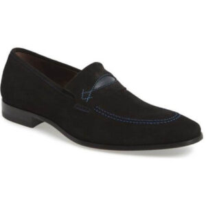 Men's Black Penny Loafers Slip On Moccasin Suede Dress Shoes