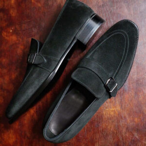 Men's Black Suede Pointed Toe Buckle Strap Handmade  Party Shoes