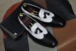 Men's Black&White Slip On Loafer Tussle Shoes,Hand Painted Shoes,Wing Tip Style