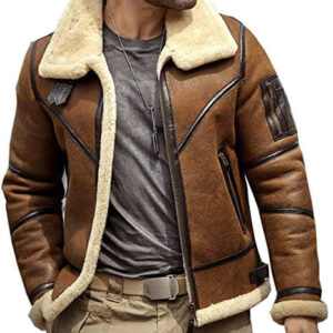 Men's Brown B3 RAF Flight Bomber Aviator Real Sheepskin Leather Shearling Jacket