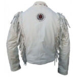 Cowboy Suede Leather White Jacket Western  Fringes Beads Jacket For Men's