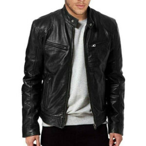 Men's Genuine Lambskin Leather Jacket BLACK  Slim fit Biker Jacket