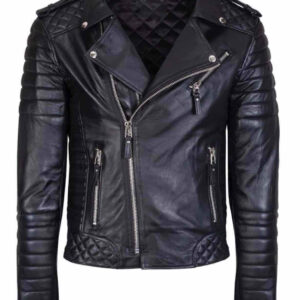 Men's Genuine Lambskin Quilted Leather Motorcycle Jacket Slim fit Biker Jacket - leathersguru