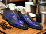 Men's Hand Painted Two Tone Alligator Texture Shoes, Lace Up Shoes,Business Dres