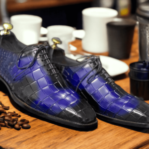 Men's Hand Painted Two Tone Alligator Texture Shoes, Lace Up Shoes,Business Dres