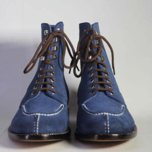 Men's Handmade Ankle High Blue Split Toe Suede Boot - leathersguru