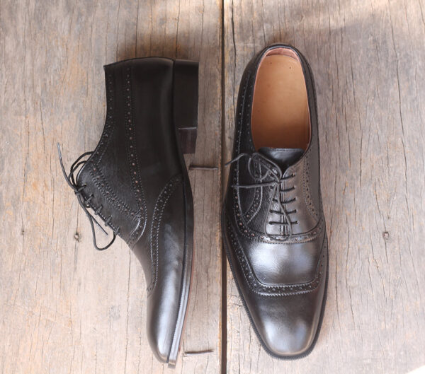 Men's Handmade Black Color Leather formal shoes, Men's Square Toe Lace Up Shoes