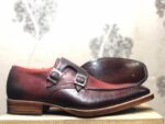 Men's Handmade Burgundy Leather Double Monk Shoes