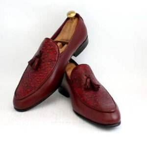 Men's Handmade Burgundy Leather Tussles Loafers Party Wear Shoes