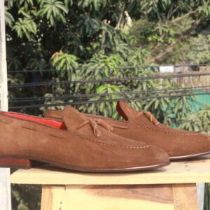 Men's Handmade Dark Brown Suede Shoes, Tussles Loafers Moccasin Shoes