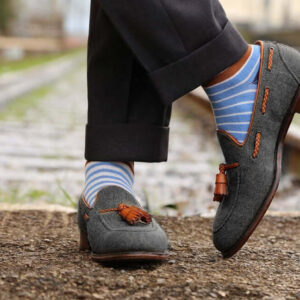 Men's Handmade Gray Denim Tussles Loafers Shoes