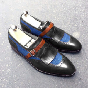 Men's Handmade Multi Color Fringe Monk Straps Leather Shoes