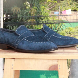 Men's Handmade Navy Blue Suede formal shoes Slip On Slippers Penny Loafers Shoes