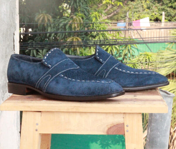 Men's Handmade Navy Blue Suede formal shoes Slip On Slippers Penny Loafers Shoes