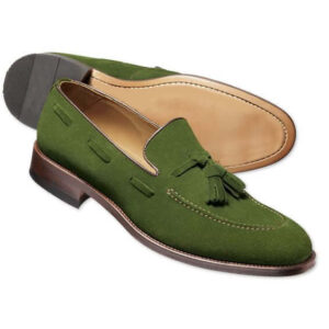 Men's Handmade Olive Green Suede Tussles Loafers Shoes